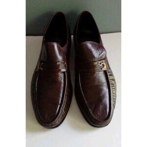Florens Men's Brown Leather Loafers Dress Shoes Gold Accent Business Casual‎